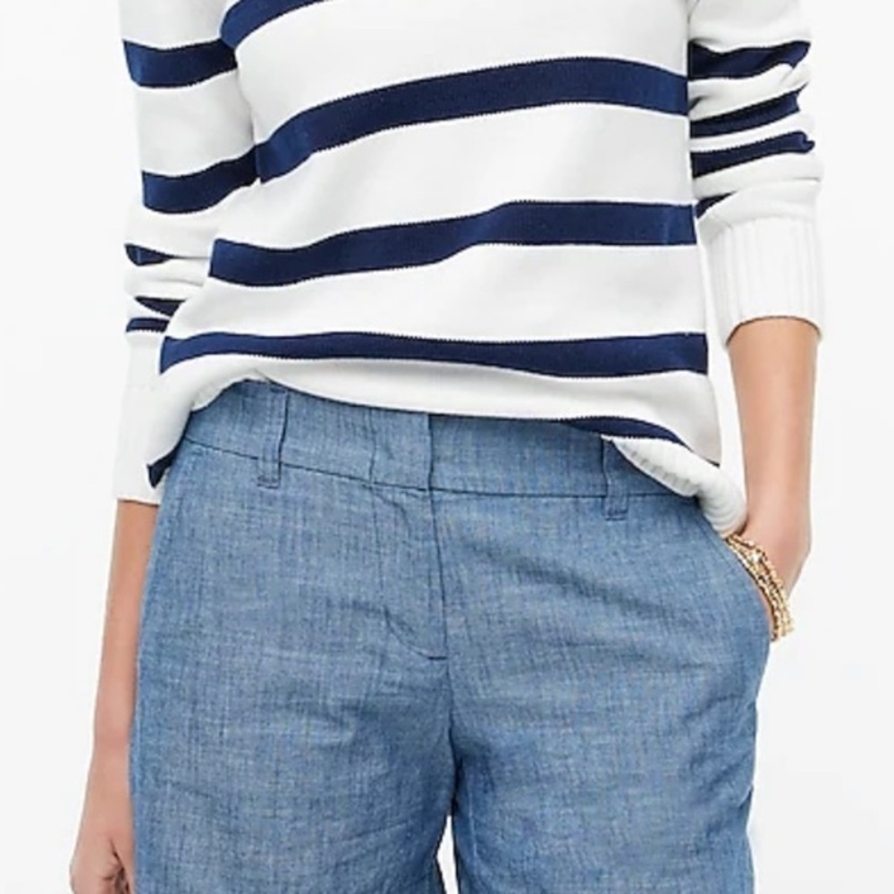 Club Monaco chambray cotton cuffed high rise high waist blue belt loop shorts 6